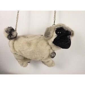 Fuzzy Nation Pug Purse Plush Gold Chain Crossbody Shoulder Bag Dog Lovers